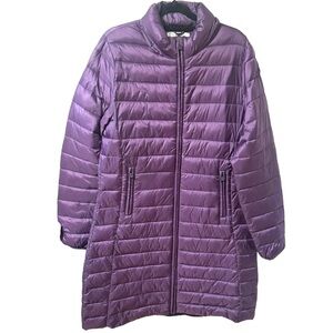 Kappa Logo Avera Padded Long Jacket Purple Puffer Coat Womens Medium Hidden Hood
